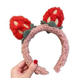 MIEDEON 3 Pack Erdbeeren Haarband Plüsch Stirnbänder Spa-Stirnband für Kinder Mädchen Haarband Gesichtshaarband (Rosa,OneSize) von MIEDEON