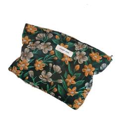 MIEDEON Frauen Make Up Tasche Frühlings- und Herbst Handtasche Blumen Muster Kosmetiktasche Elegant Aufbewahrungstasche Schlafzimmer Büro (Grün,10.6X1.9X7In) von MIEDEON