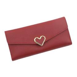 MIEDEON Modisch Portemonnaie mit Viele Kartenfächer Geldbörse PU Leder Brieftashe Herzform Geldtasche Kreditkarten Tasche (Rot,7.5X3.7X0.4In) von MIEDEON