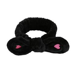 MIEDEON Niedlich Mädchen Haarband Herzform Stirnbänder 2 Pack Dusch-Stirnbänder Elastische Haarband Gesicht Spa-Stirnband (Schwarz,One Size) von MIEDEON