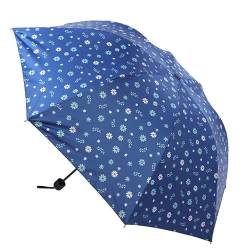 MIEDEON Niedlich Regenschirm Wasserdicht Winddicht Sonnenschirm Blumen Taschenschirm Umbrella UV Schutz Sonnenschirm (Dunkelblau,10X2.3In) von MIEDEON
