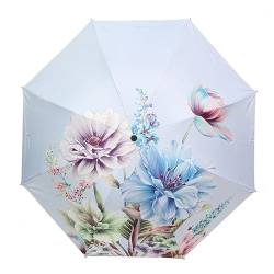 MIEDEON Sonnenschirm Damen Frauen UV Schutz Regenschirm Sonnenschirm Wasserdicht Umbrella Pfingstrosenblüten Taschenschirm (Blau,21.5In) von MIEDEON