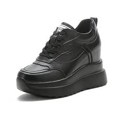 MIEHUIAI Damen Sneaker mit Keilabsatz 10 cm Plateau Freizeitschuhe Mode Wedges Sneakers Bequeme rutschfest Turnschuhe(Schwarz,Größe 40) von MIEHUIAI