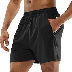 MIER Herren Athletic Shorts 12,7 cm leichte Laufshorts mit Reißverschlusstaschen, elastischer Taille, ohne Futter, schwarz, Mittel von MIER