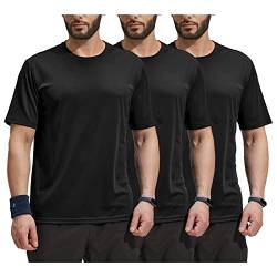 MIER Herren Dry Fit Workout T-Shirts für Fitnessstudio, athletisches Laufen, 3er-Pack feuchtigkeitsableitende T-Shirts, Polyester-T-Shirt, schwarz, XX-Large von MIER