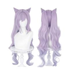 Anime Genshin Impact Cosplay Perücke, Keqing Perücke, Frauen Dual Horsetail Curl Haar Perücken mit Perücke Cap, für Halloween Kostüm Party Accesorios, Cosplay Event, Anime Show von MIGUOO