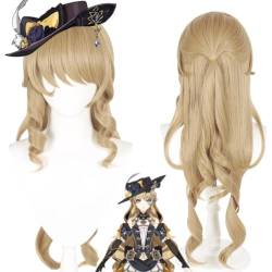 Anime Genshin Navia Cosplay Perücke, Goldene Lange Haare Perücken, Für Halloween Kostüm Party Mit Perücke Cap von MIGUOO