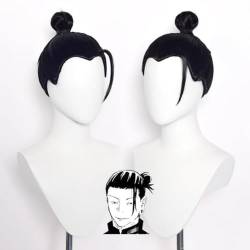 Anime Jujutsu Kaisen Geto Suguru Cosplay Perücke, Schwarze Haar Perücken, Für Halloween Kostüm Party Mit Perücke Cap von MIGUOO