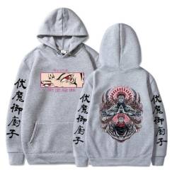 Anime Jujutsu Kaisen Ryomen Sukuna Printed Sweatshirt Unisex Hoodie Sweatshirt Sweater Cosplay Kostüm Männer Frauen Pullover (Grey,L) von MIGUOO