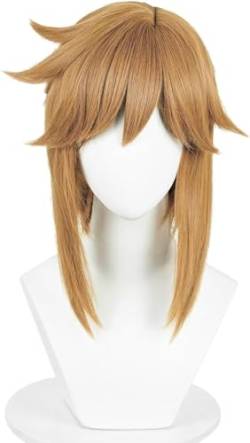 Anime Link Cosplay Perücke, Silde Parted Hairline Gebundener Pferdeschwanz Kurze Dunkelbraune Perücken Für Halloween, Party, Karneval, Perücke Cap von MIGUOO