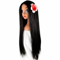 Frauen Mädchen Encanto Isabela Perücke Madrigal Anime Cosplay Perücken Lange Gerade Synthetische Haare Schwarze gefälschte Haare mit Blume Kostüm Requisiten von MIGUOO
