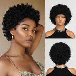 Kurze Lockige Afro Perücken Für Frauen Schwarz Kinky Locken Haar Synthetische Haar Perücken Für Kostüm Oder Tägliche Tragen von MIGUOO