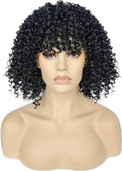 Lockige Perücken Für Schwarze Frauen Kurze Natürliche Schwarze Synthetische Afrikanisch Amerikanische Volle Kinky Lockige Afro Haar Perücke Mit Bangs von MIGUOO