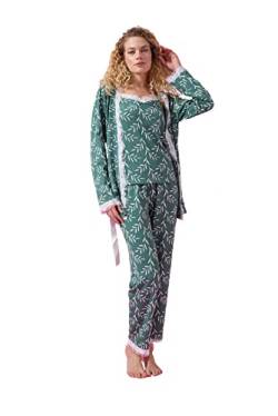 MIHRA DREI-teiliges Pyjama-Set für Junge Mädchen und Elegante Kleider Damen Pyjama-Set mit Spitzendetail und Fruchtdruck für den Sommer (as3, Alpha, l, Regular, Tall, Grün) von MIHRA