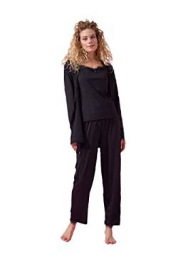 MIHRA DREI-teiliges Pyjama-Set für Junge Mädchen und Elegante Kleider Damen Pyjama-Set mit Spitzendetail und Fruchtdruck für den Sommer (as3, Alpha, l, Regular, Tall, Schwarz) von MIHRA