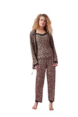 MIHRA DREI-teiliges Pyjama-Set für Junge Mädchen und Elegante Kleider Damen Pyjama-Set mit Spitzendetail und Fruchtdruck für den Sommer (as3, Alpha, m, Regular, Tall, Braun) von MIHRA