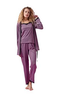 MIHRA DREI-teiliges Pyjama-Set für Junge Mädchen und Elegante Kleider Damen Pyjama-Set mit Spitzendetail und Fruchtdruck für den Sommer (as3, Alpha, m, Regular, Tall, Lila) von MIHRA
