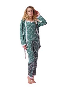 MIHRA DREI-teiliges Pyjama-Set für Junge Mädchen und Elegante Kleider Damen Pyjama-Set mit Spitzendetail und Fruchtdruck für den Sommer (as3, Alpha, x_l, Regular, Tall, Grün) von MIHRA