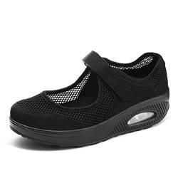 Women Comfortable Air Cushion Working Nurse Shoes, Non-Slip Adjustable Breathable Wedges Slip-on Sneaker, Nursing Walking Orthopedic Shoes (Black,7) von MIJNID