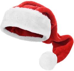 MIJOMA Weihnachtsmütze Nikolausmütze Santamütze mit Plüsch-Fellrand, ideal für Weihnachtsfeier, kuschelweich, unisex für Erwachsene (Rot mit 70cm XXL-Zipfel) von MIJOMA