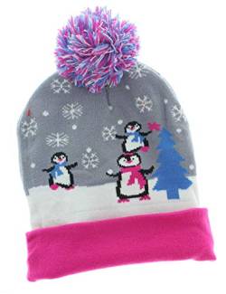 MIK funshopping Lustige Weihnachtsmütze Pudel-Mütze Beanie-Hat mit PomPom und LED Licht (Penguins) von MIK funshopping