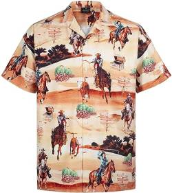 MIKENKO 80er 90er Jahre Hawaii-Hemd für Herren Lustiges Button-Down-Shirt Big and Tall Kurze Ärmel Button Up Shirts für Männer Frauen, Cowboy 01, XXL von MIKENKO