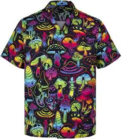MIKENKO 80er 90er Jahre Hawaii-Hemd für Herren Lustiges Button-Down-Shirt groß und groß Kurzarm Button Up Shirts für Männer Frauen, Schwarzer Pilz 01, XX-Large von MIKENKO