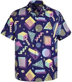 MIKENKO 80er 90er Jahre Retro Hawaiihemd für Männer Lustiges Button-Down-Hemd Groß und Groß Kurzarm Knopfleiste Hemden für Männer Frauen, Retro 80er 90er Jahre Lila 01, L von MIKENKO