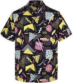 MIKENKO 80er 90er Jahre Retro Hawaiihemd für Männer Lustiges Button-Down-Hemd Groß und Groß Kurzarm Knopfleiste Hemden für Männer Frauen, Retro 80er 90er Jahre Schwarz 02, M von MIKENKO