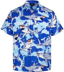 MIKENKO Lustiges Hawaii-Hemd für Herren, kurzärmelig, mit Knopfleiste, Strand, Sommer, Button-Down-Hawaii-Hemd für Männer und Frauen, Hai 02, XL von MIKENKO