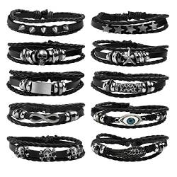 MILAKOO 10 Stück geflochtene Lederarmbänder für Männer Frauen Punk Schädel Armband von MILAKOO