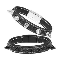 MILAKOO 2 Stück Punk Nieten Herren Armband PU Leder Armbänder für Männer Frauen Schwarz Gothic Armband Rocker Cool Clasp Cuff von MILAKOO