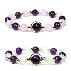 MILAKOO 2Pcs Naturstein Armband Damen Opal rosenquarz Armband Amethyst edelstein Armreif von MILAKOO