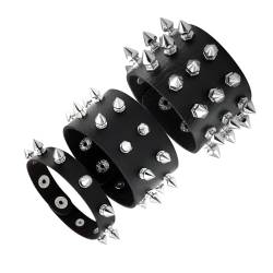 MILAKOO 3 Stück Spike Manschette Armband Armreif für Damen Herren Punk Rock Gothic Armband Verstellbar… von MILAKOO