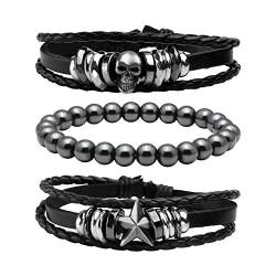 MILAKOO 3 Stück geflochtene Lederarmbänder für Männer Frauen Punk Perlen Armbänder einstellbar von MILAKOO