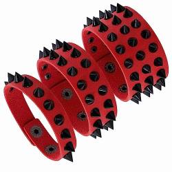 MILAKOO 3Pcs rot PU Leder mit Nieten Armbänder für Männer Rock Gothic Armband Müll Ästhetik von MILAKOO