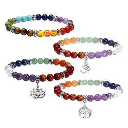 MILAKOO 4 Stück 7 Chakra Perlen Armband mit Baum des Lebens/Yoga/OM Symbol Yoga Heilung Armband von MILAKOO