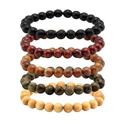 MILAKOO 5 Stück Holz Gebet Perlen Armband Mala Perlen Armbänder für Männer Frauen 8mm von MILAKOO