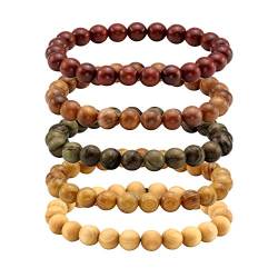 MILAKOO 5 Stück Holz Gebet Perlen Armband Mala Perlen Armbänder für Männer Frauen 8mm von MILAKOO