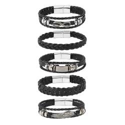 MILAKOO 5 Stück Punk Armband Schnalle Goth Armbänder für Männer Edelstahlverschluss Geflochtenes Lederarmband von MILAKOO