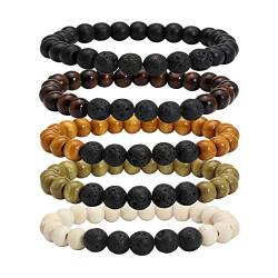 MILAKOO 5 Stücke Lava Rock Stein Ätherisches Öl Diffusor Armband Männer Frauen Holzperlen Armband von MILAKOO