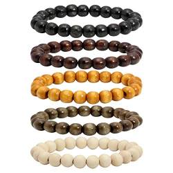 MILAKOO 5Pcs Holz Perlen Armband Armreif für Männer und Frauen elastische 10MM Perlen von MILAKOO