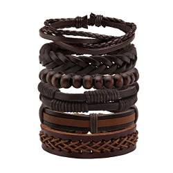 MILAKOO 6 Stück geflochtene Lederarmbänder für Männer Frauen gewebtes Manschettenarmband verstellbar von MILAKOO