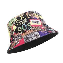 MILAKOO 80er 90er Jahre Eimer Hut für Männer Frauen lustig Retro Party Hut Vintage Print Fischer Hut Unisex Reversible Portable Hut für Disco Hip hop Outdoor von MILAKOO