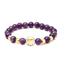 MILAKOO Amethyst Armband Damen Naturstein Armband Damen Edelsteinarmband 8mm Edelstahl golden Herz von MILAKOO