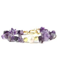 MILAKOO Amethyst Splitterarmband mit echten Perlen Natur edelstein Armband lila Kristall Armband von MILAKOO