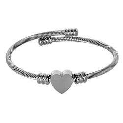 MILAKOO Armreif für Frauen Herz Bead Liebe Edelstahl Manschette Armband Twisted Cable Rope Offene Armreif, Silber von MILAKOO