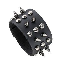 MILAKOO Black Metal Spike besetztes Punkrock-Biker-Lederarmband mit breitem Riemen von MILAKOO