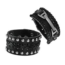 MILAKOO Black & Brown Armband Manschette Gürtel Armband Armreif Leder Seil schwarz Punk Rock Armband 6-8 " von MILAKOO