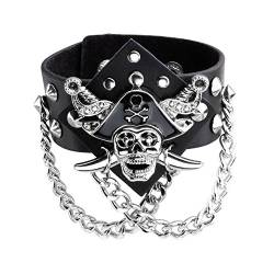 MILAKOO Buccaneer Breites Manschettenarmband mit Druckknopfband Lederarmband 6,5-8,5 " von MILAKOO